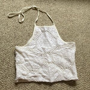Crochet halter crop top with side zipper